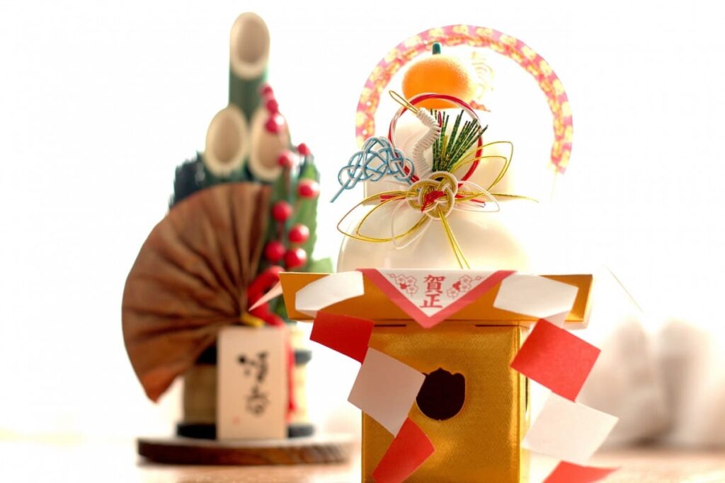 Interior decorated with traditional Japanese New Year decorations to welcome Toshigami