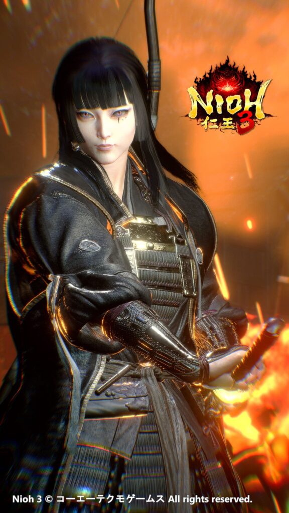 Nioh 3 key visual showing a samurai facing a supernatural yokai in Sengoku-era Japan