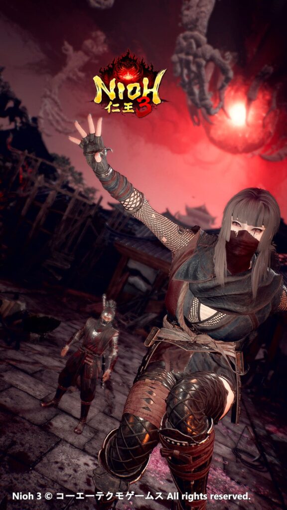 Nioh 3 key visual showing a samurai facing a supernatural yokai in Sengoku-era Japan