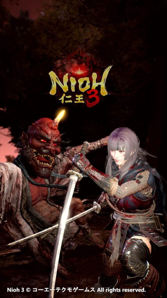 Nioh 3 key visual showing a samurai facing a supernatural yokai in Sengoku-era Japan
