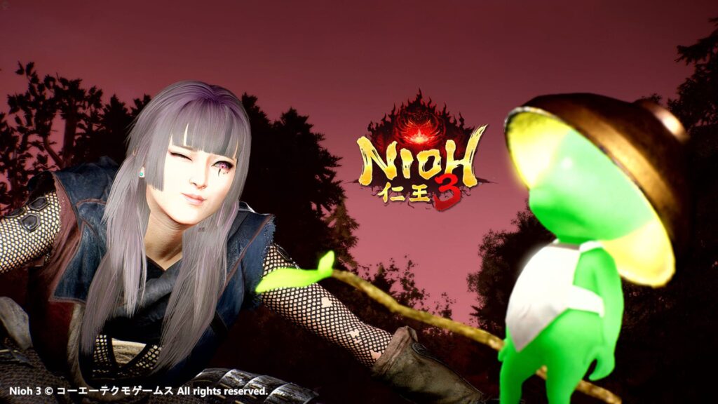 Nioh 3 key visual showing a samurai facing a supernatural yokai in Sengoku-era Japan