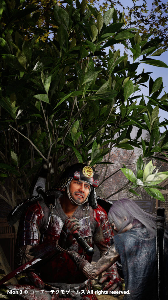 Nioh 3 key visual showing a samurai facing a supernatural yokai in Sengoku-era Japan