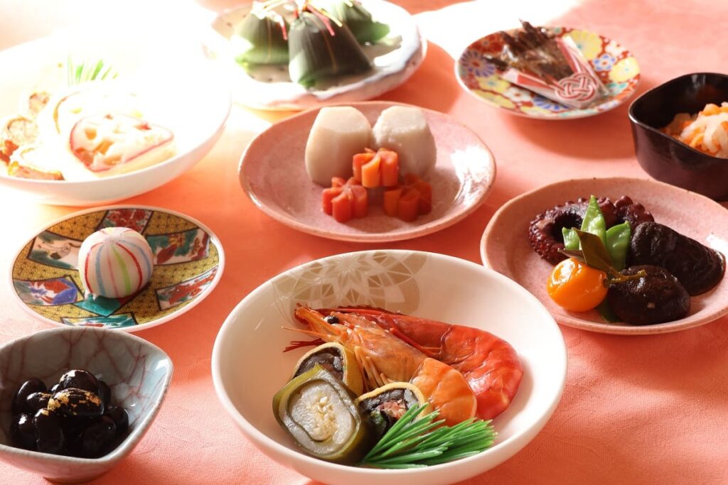 Authentic Japanese ceramics on a wooden dining table