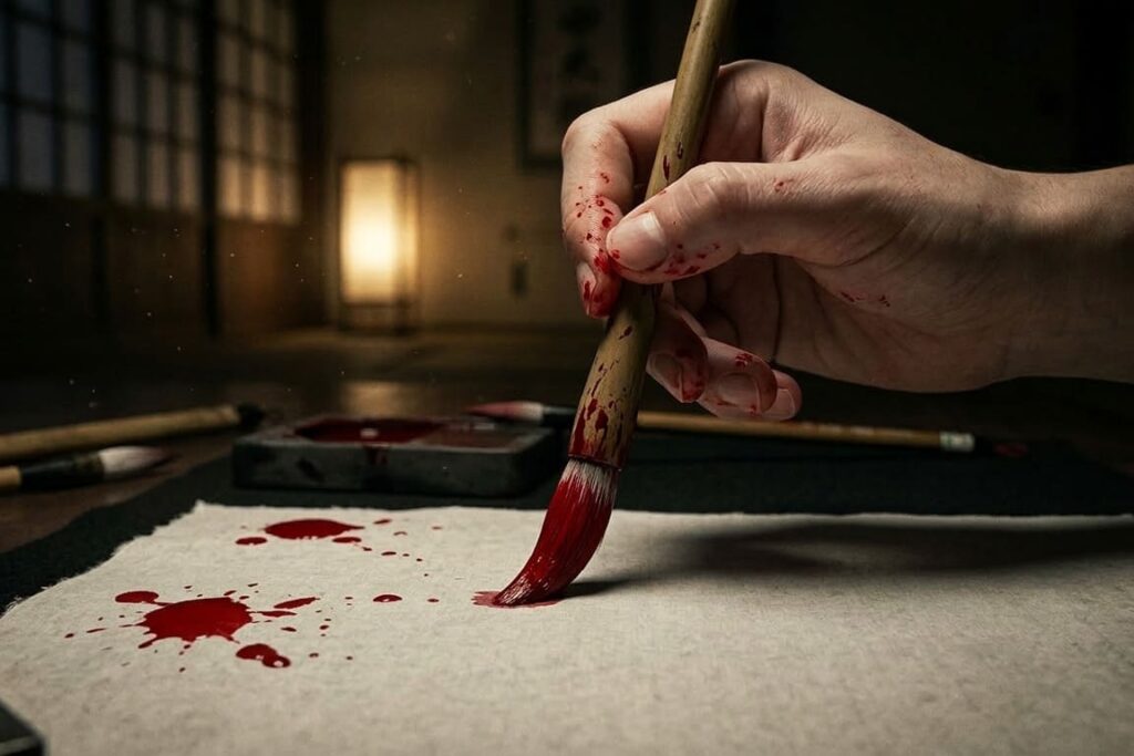 a brush with red ink