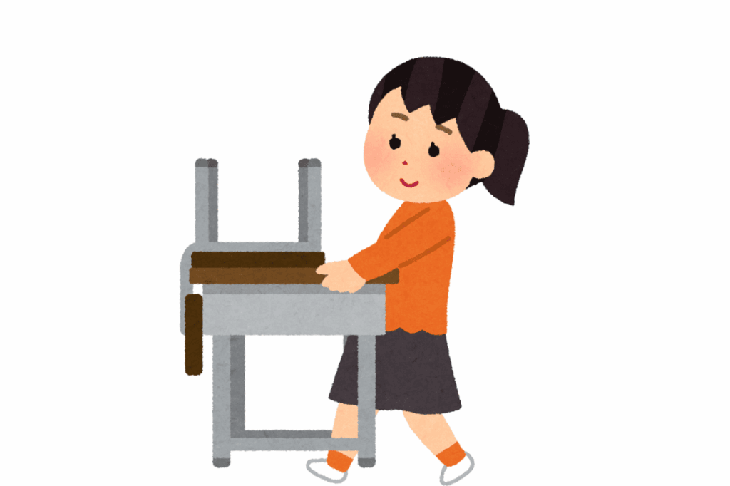 Student is cleaning class room at school