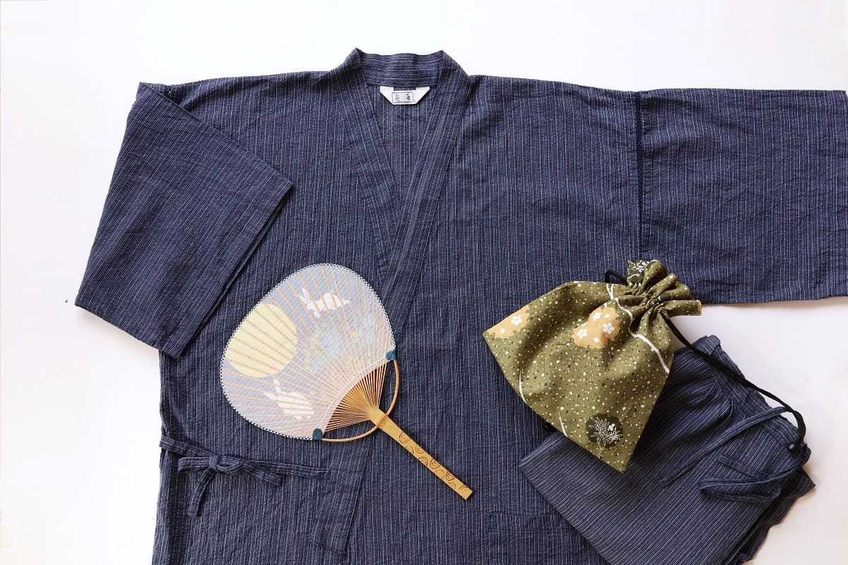Traditional Japanese jinbei set with matching top and shorts