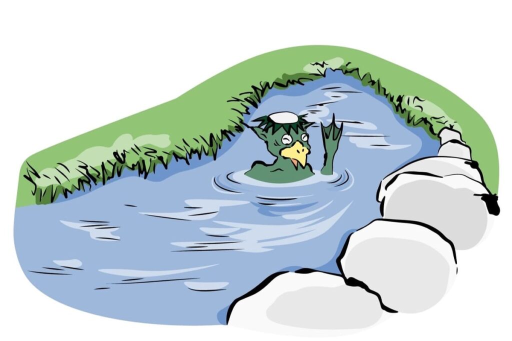 kappa yokai from Japanese folklore with turtle shell and water dish on its head