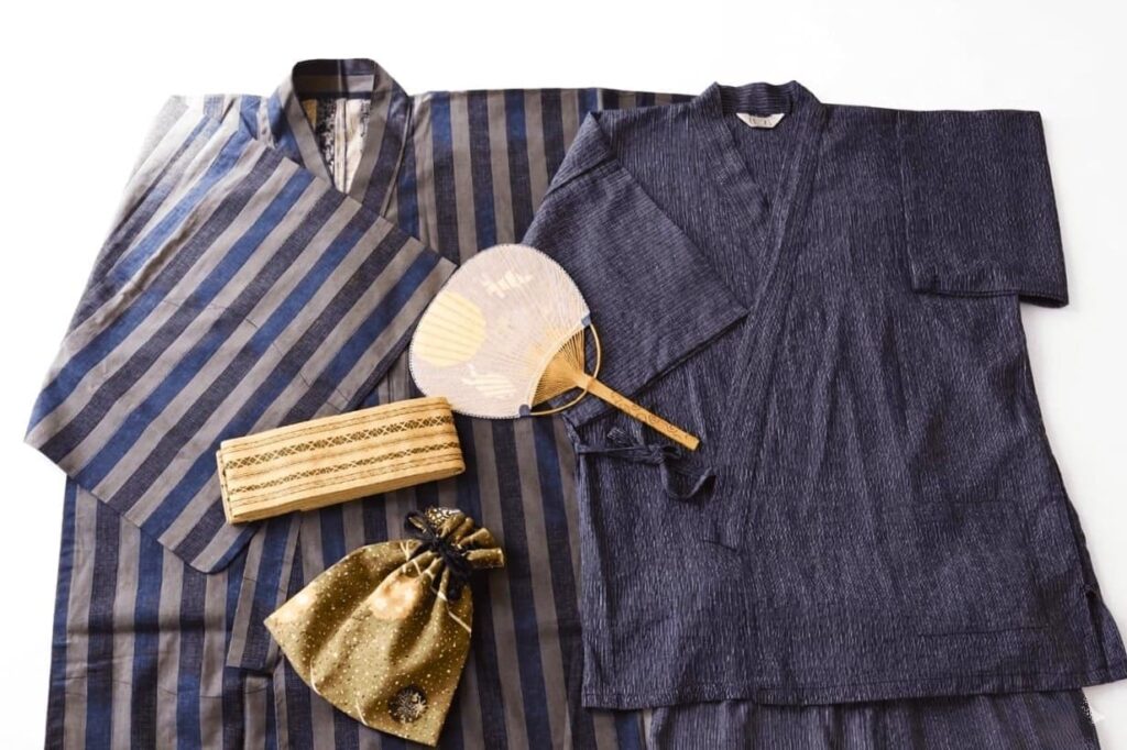 jinbei and yukata traditional Japanese summer clothing on tatami