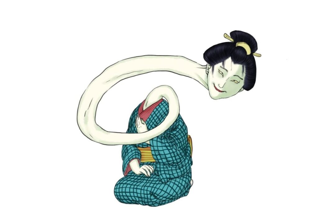 rokurokubi yokai woman with extremely long stretching neck