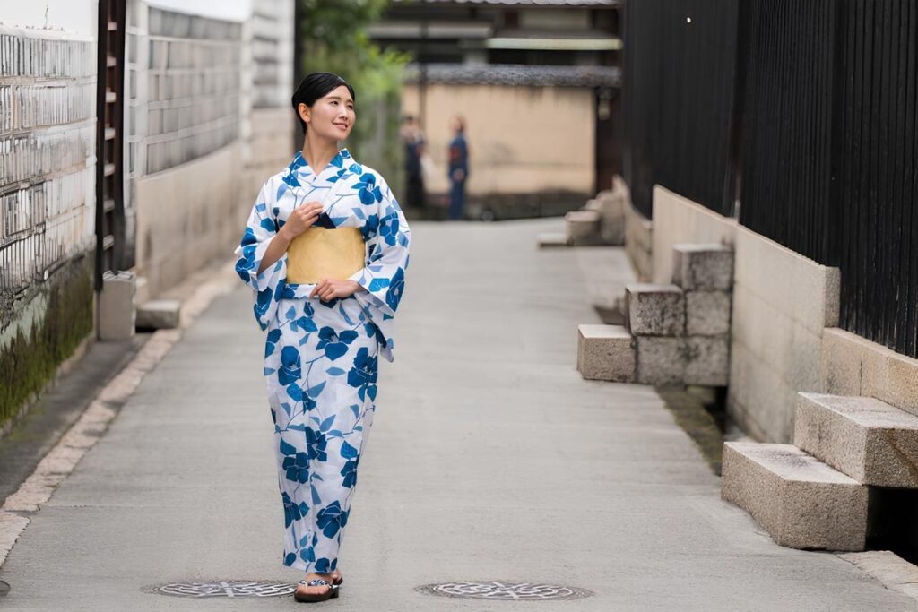 Japanese woman walking in Yukata