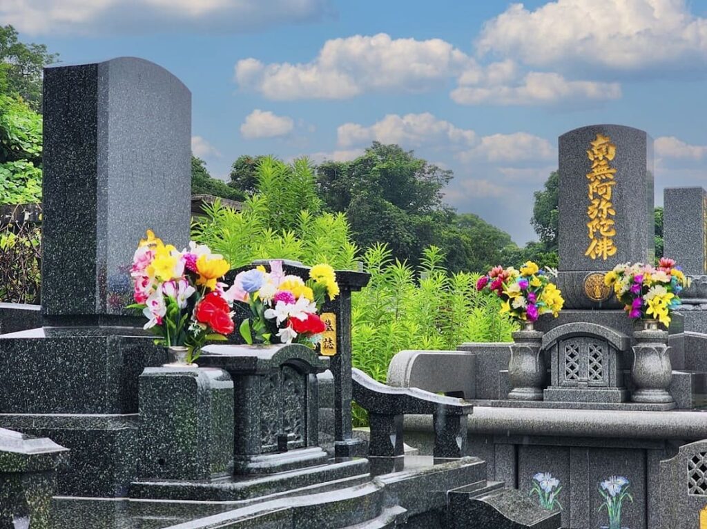 Visiting family grave during obon