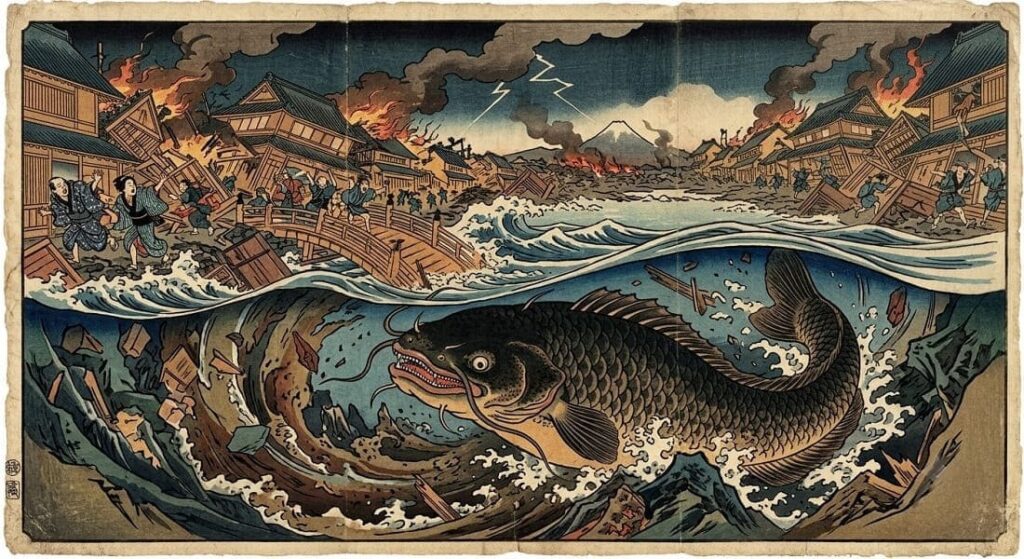 Yokai Onamazu causing earthquake